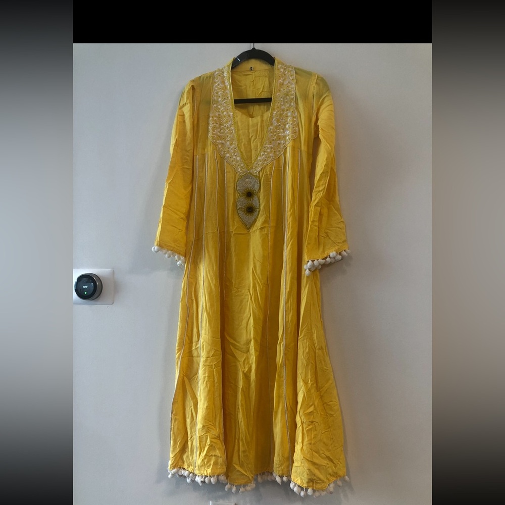 Elegant Yellow Dress with Embellished Neckline
